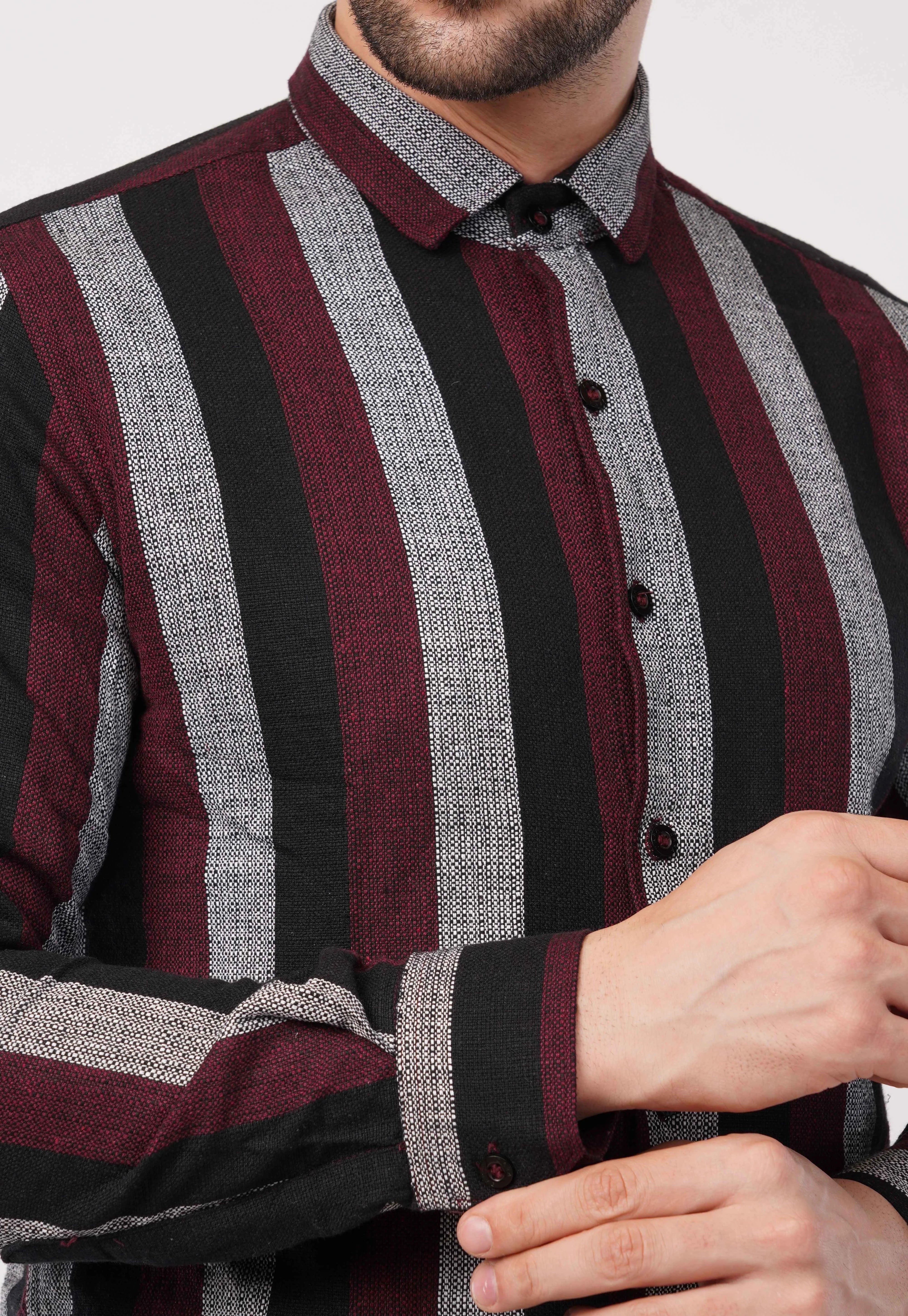 Rustic Wine Stripe Full Sleeve Shirt